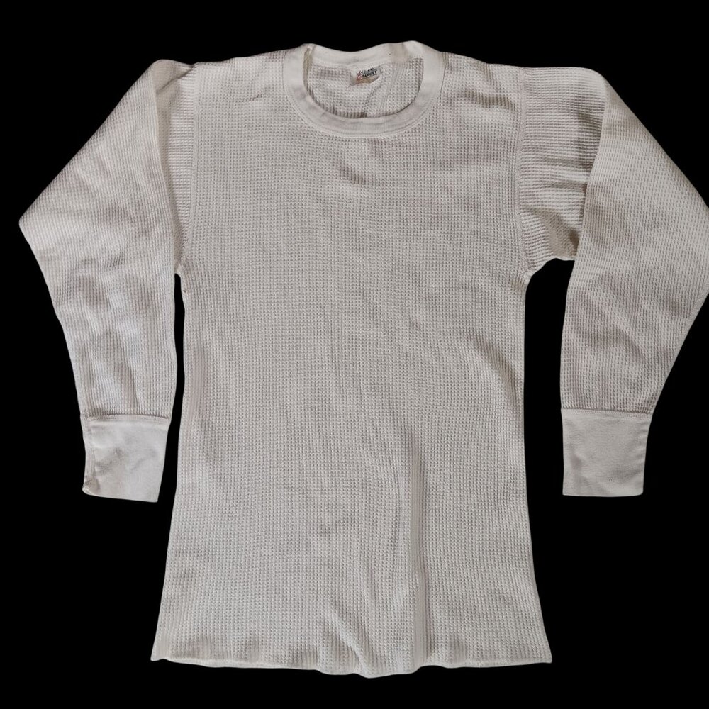 Vintage Men's Large Shirt Waffle Thermal Target Knit 42-44 Ivory Long Sleeve 90'